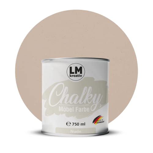 Chalky Möbelfarbe Kreidefarbe für Möbel 750 ml / 1,05 kg (Nude), matt finish In- & Outdoor Kreide-Farbe für Shabby-Chic, Vintage Look, Landhaus Stil Möbel streichen von LM-Kreativ