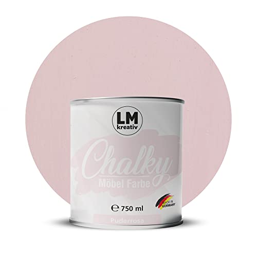 Chalky Möbelfarbe Kreidefarbe für Möbel 750 ml / 1,05 kg (Puderrosa), matt finish In- & Outdoor Kreide-Farbe für Shabby-Chic, Vintage Look, Landhaus Stil Möbel streichen von LM-Kreativ