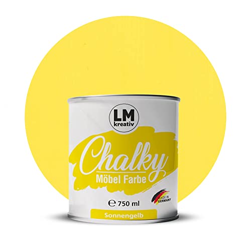 Chalky Möbelfarbe Kreidefarbe für Möbel 750 ml / 1,05 kg (Sonnengelb), matt finish In- & Outdoor Kreide-Farbe für Shabby-Chic, Vintage Look, Landhaus Stil Möbel streichen von LM-Kreativ