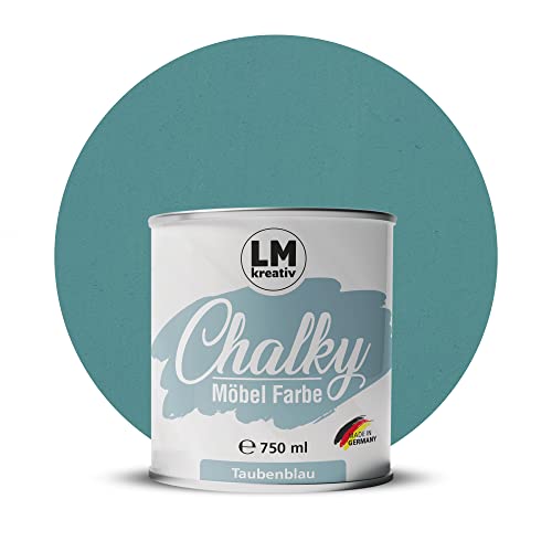Chalky Möbelfarbe Kreidefarbe für Möbel 750 ml / 1,05 kg (Taubenblau), matt finish In- & Outdoor Kreide-Farbe für Shabby-Chic, Vintage Look, Landhaus Stil Möbel streichen von LM-Kreativ