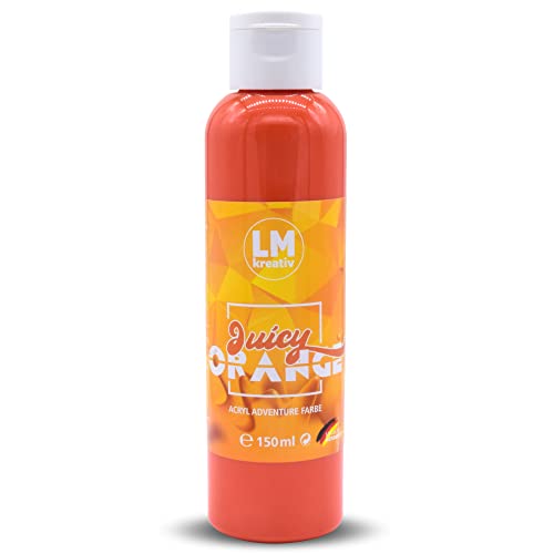 LM-Kreativ Acrylfarbe 150 ml - Juicy Orange - Hochdeckende Acryl-Farbe, die perfekt für Künstler und Hobbymaler geeignet ist. Bestens geeignet als Holzfarbe oder zum Bemalen von Papier & Leinwand von LM-Kreativ