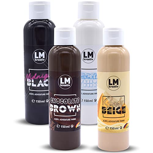 LM Acrylfarbe (4er Set - Classic Naturals) 4 x 150 ml Acryl-Farbe auf Wasserbasis - Hochpigmentiert, Künster-Acryl, Ideal für Keilrahmen, Papier, Pappe, Beton, Holz und Stein von LM-Kreativ