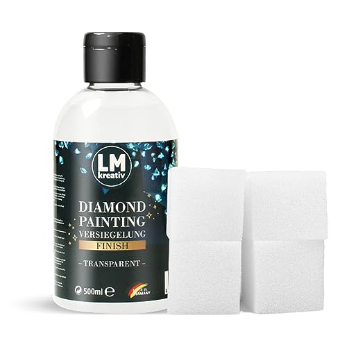 LM-Kreativ Diamond Painting Versiegelung/Kleber 500 ml & 4 Schwämmchen Set - Transparent - Diamant Zubehör. Versiegelung zum Schutz vor Schmutz Staub bei vollem Glitzereffekt LM-Kreativ Diamond Painting Versiegelung/Kleber 500 ml & 4 Schwämmchen Set - Transparent - Diamant Zubehör. Versiegelung zum Schutz vor Schmutz Staub bei vollem Glitzereffekt von LM-Kreativ