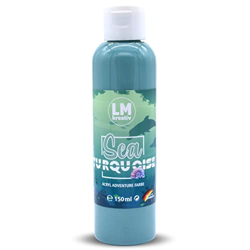 LM-Kreativ Acrylfarbe 150 ml - Sea Turqouise - Hochdeckende Acryl-Farbe, die perfekt für Künstler und Hobbymaler geeignet ist. Bestens geeignet als Holzfarbe oder zum Bemalen von Papier & Leinwand von LM-Kreativ