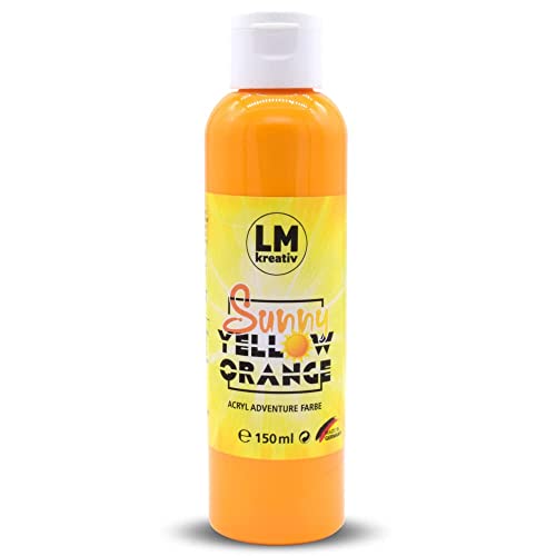 LM-Kreativ Acrylfarbe 150 ml - Sunny Yello Orange - Hochdeckende Acryl-Farbe, die perfekt für Künstler und Hobbymaler geeignet ist. Bestens geeignet als Holzfarbe oder zum Bemalen von Papier & Leinwand von LM-Kreativ