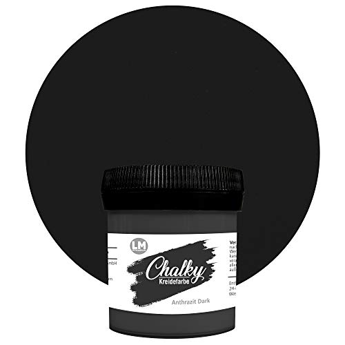 LM-Kreativ Chalky Kreidefarbe 100 ml (Anthrazit Dark) - - Finish Kreide-Farbe für einen Vintage/Shabby-Chic-Look. Die Kreidefarben/Kalkfarbe sind auch als Holzfarbe verwendbar & trocken matt auf von LM-Kreativ