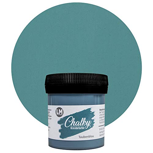 LM-Kreativ Chalky Kreidefarbe 100ml (Taubenblau) - - Finish Kreide-Farbe für einen Vintage/Shabby-Chic-Look. Die Kreidefarben/Kalkfarbe sind auch als Holzfarbe verwendbar & trocken matt auf von LM-Kreativ