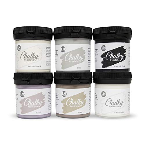 LM-Kreativ Chalky Kreidefarbe 6 x 100ml (Spa) - - Finish Kreide-Farbe für einen Vintage/Shabby-Chic-Look. Die Kreidefarben/Kalkfarbe sind auch als Holzfarbe verwendbar & trocken matt auf von LM-Kreativ