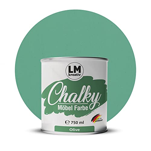 Chalky Möbelfarbe Kreidefarbe für Möbel 750 ml / 1,05 kg (Olive), matt finish In- & Outdoor Kreide-Farbe für Shabby-Chic, Vintage Look, Landhaus Stil Möbel streichen von LM-Kreativ