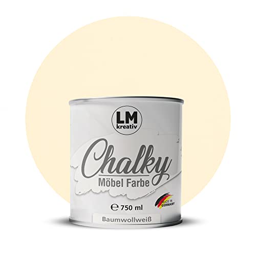 Chalky Möbelfarbe Kreidefarbe für Möbel 750 ml / 1,05 kg (Baumwollweiß), matt finish In- & Outdoor Kreide-Farbe für Shabby-Chic, Vintage Look, Landhaus Stil Möbel streichen von LM-Kreativ