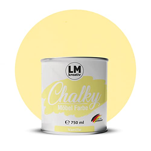 Chalky Möbelfarbe Kreidefarbe für Möbel 750 ml / 1,05 kg (Vanille), matt finish In- & Outdoor Kreide-Farbe für Shabby-Chic, Vintage Look, Landhaus Stil Möbel streichen von LM-Kreativ