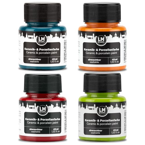 LM-Kreativ Keramik- & Porzellanfarbe 4 x 45 ml Set „Spring“ – Pastell Zauber - Spülmaschinenfest. Glas- und Keramikfarbe für Tassen Bemalen, Porzellan Bemalen, Kreative Projekte auf Glas & Ton von LM-Kreativ