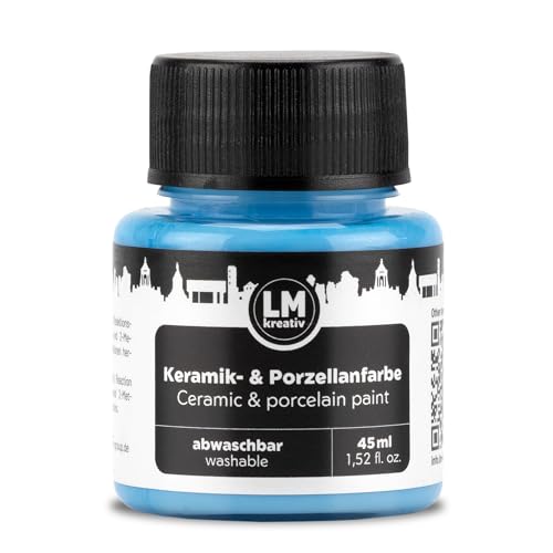 LM-Kreativ Keramik- & Porzellanfarbe 45 ml - Babyblau - Spülmaschinenfest. Glas- und Keramikfarbe, Ideal zum Tassen und Porzellan Bemalen, Kreative Projekte auf Glas von LM-Kreativ