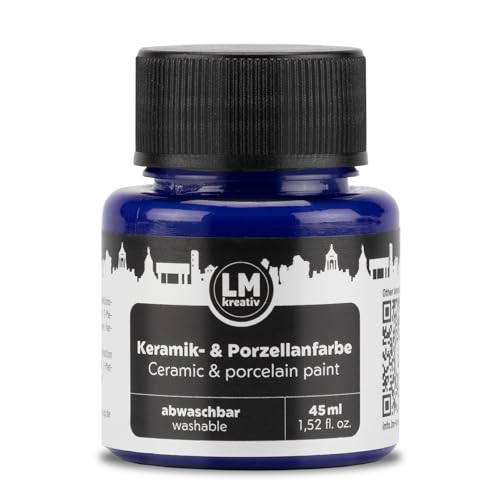 LM-Kreativ Keramik- & Porzellanfarbe 45 ml - Dunkelblau - Spülmaschinenfest. Glas- und Keramikfarbe, Ideal zum Tassen und Porzellan Bemalen, Kreative Projekte auf Glas von LM-Kreativ