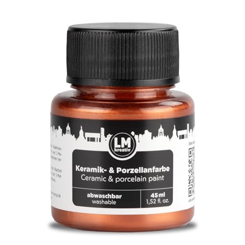 LM-Kreativ Keramik- & Porzellanfarbe 45 ml - Metallic Kupfer - Spülmaschinenfest. Glas- und Keramikfarbe, ideal zum Tassen Bemalen, Keramik Bemalen, Kreative Projekte auf Glas, Keramik, Porzellan von LM-Kreativ