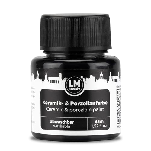 LM-Kreativ Keramik- & Porzellanfarbe 45 ml - Schwarz - Spülmaschinenfest. Glas- und Keramikfarbe, Ideal zum Tassen und Porzellan Bemalen, Kreative Projekte auf Glas von LM-Kreativ
