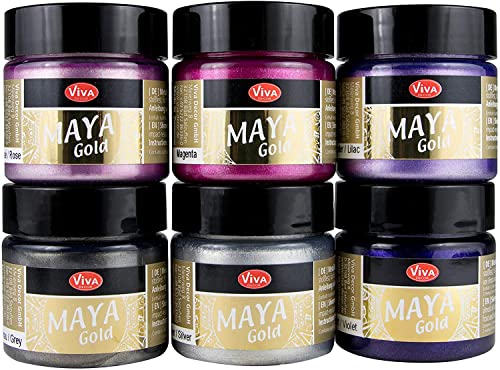Maya Gold 6er Set (Sweet Dreams) - Viva Decor Metallic Effektfarbe, Metallglanz, Effekt Farbe Metall, Bastelfarbe, Dekofarbe von LM-Kreativ