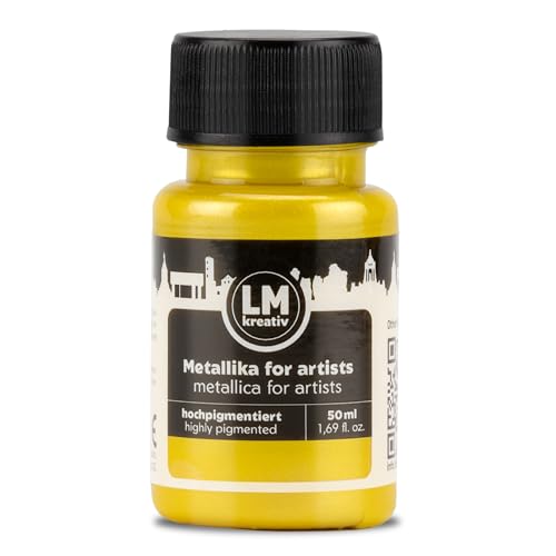 LM-Kreativ Metallika for Artists 50 ml - Gelb - Metallic Acrylfarbe/Bastelfarbe. Für kreative Projekte auf Holz, Leinwand, Keramik. Hochdeckend, lichtecht. Für Künstler und Bastler von LM-Kreativ