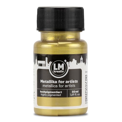 LM-Kreativ Metallika for Artists 50 ml - Weiß Gold - Metallic Acrylfarbe/Bastelfarbe. Für kreative Projekte auf Holz, Leinwand, Keramik. Hochdeckend, lichtecht. Für Künstler und Bastler von LM-Kreativ