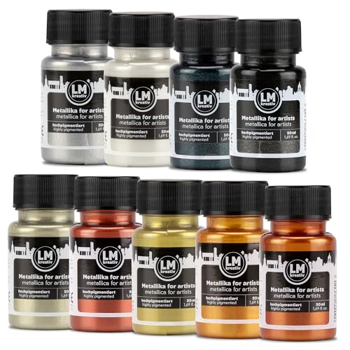 LM-Kreativ Metallika for Artists 9x50ml - Set Opulence - Metallic Acrylfarbe/Bastelfarbe. Für kreative Projekte auf Holz, Leinwand, Keramik. Hochdeckend, lichtecht. Für Künstler und Bastler LM-Kreativ Metallika for Artists 9x50ml - Set Opulence - Metallic Acrylfarbe/Bastelfarbe. Für kreative Projekte auf Holz, Leinwand, Keramik. Hochdeckend, lichtecht. Für Künstler und Bastler von LM-Kreativ