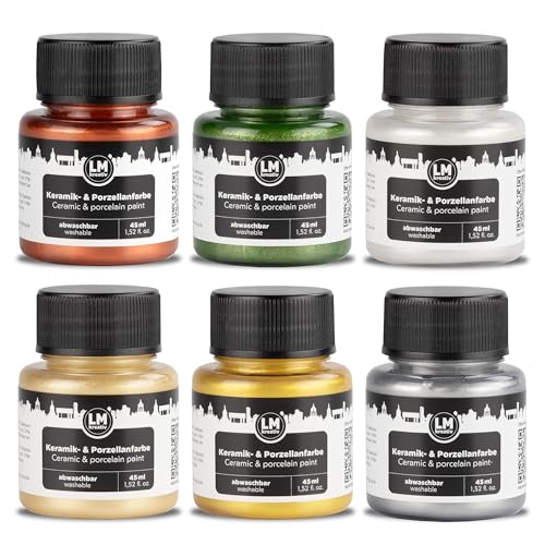 LM-Kreativ Porzellanfarbe Set 6 x 45 ml - Metallic Magic - Spülmaschinenfest, Glas- und Keramikfarbe, Ideal zum Tassen Bemalen, Keramik Bemalen, Kreative Projekte auf Glas, Keramik, Porzellan von LM-Kreativ