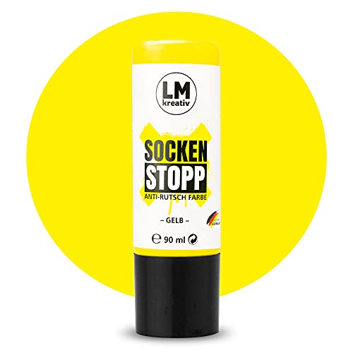 LM-Kreativ Socken Stopp 90 ml - Gelb - Flüssige Anti-Rutsch-Farbe für Socken und Textilien, vielseitig einsetzbar auf Wolle, Filz und Teppichen | Sock Stopper Flüssig für sicheren Halt von LM-Kreativ