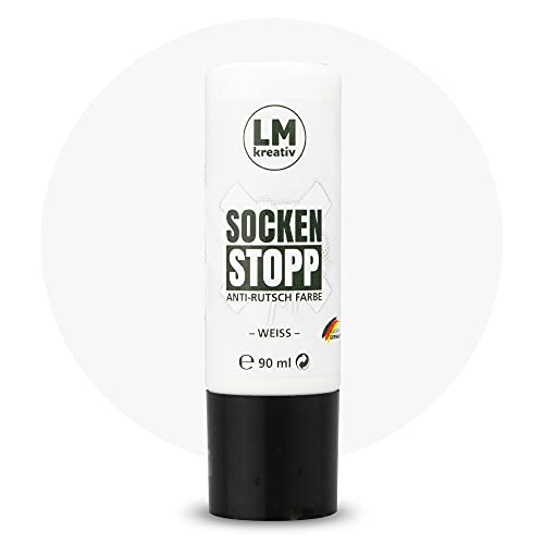 LM-Kreativ Socken Stopp 90 ml - Weiß - Flüssige Anti-Rutsch-Farbe für Socken und Textilien, vielseitig einsetzbar auf Wolle, Filz und Teppichen | Sock Stopper Flüssig für sicheren Halt von LM-Kreativ