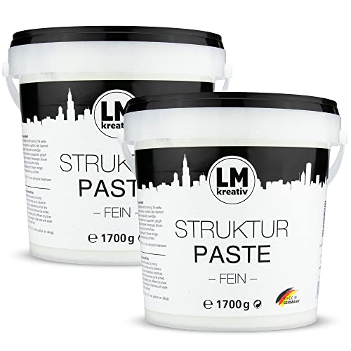 LM-Kreativ Strukturpaste fein 2x1,7 kg im Eimer-Weiß-Impasto Spachtelmasse / Strukturfarbe für den Künstlerbedarf. Die Modelliermasse / Modellierpaste mit feiner Körnung. Auch mit Acrylfarbe nutzbar von LM-Kreativ
