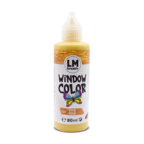 LM Window Color 80ml - Gold - Fenster-Farben zum Basteln & Malen. Für wieder abziehbare Deko Fensterbilder im Kinderzimmer, auf Flaschen, Spiegel oder Fliesen. Fensterfarben ohne Lösungsmittel von LM-Kreativ