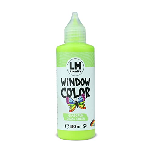 LM Window Color 80ml - Gras-Grün - Fenster-Farben zum Basteln & Malen. Für wieder abziehbare Deko Fensterbilder im Kinderzimmer, auf Flaschen, Spiegel oder Fliesen. Fensterfarben Lösemittelfrei von LM-Kreativ