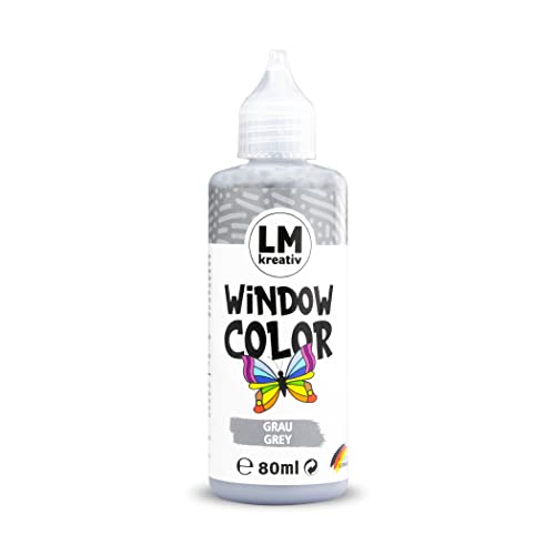 LM Window Color 80ml - Grau - Fenster-Farben zum Basteln & Malen. Für wieder abziehbare Deko Fensterbilder im Kinderzimmer, auf Flaschen, Spiegel oder Fliesen. Fensterfarben ohne Lösungsmittel von LM-Kreativ