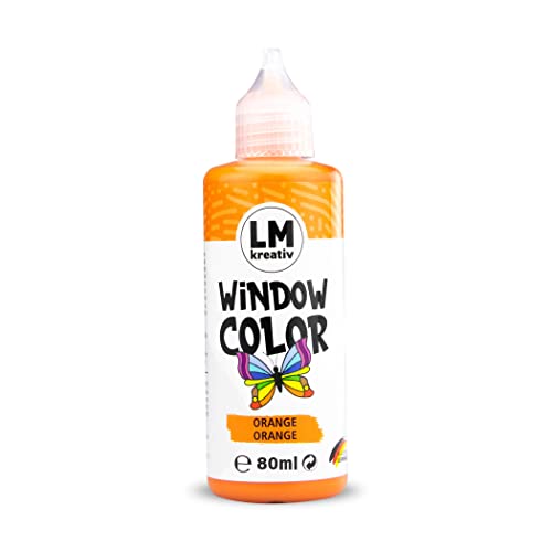LM Window Color 80ml - Orange - Fenster-Farben zum Basteln & Malen. Für wieder abziehbare Deko Fensterbilder im Kinderzimmer, auf Flaschen, Spiegel oder Fliesen. Fensterfarben ohne Lösungsmittel von LM-Kreativ