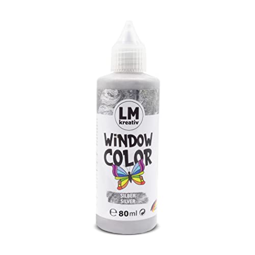 LM Window Color 80ml - Silber - Fenster-Farben zum Basteln & Malen. Für wieder abziehbare Deko Fensterbilder im Kinderzimmer, auf Flaschen, Spiegel oder Fliesen. Fensterfarben ohne Lösungsmittel von LM-Kreativ