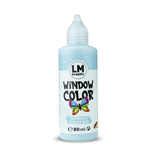 LM Window Color 80ml - Taubenblau - Fenster-Farben zum Basteln & Malen. Für wieder abziehbare Deko Fensterbilder im Kinderzimmer, auf Flaschen, Spiegel oder Fliesen. Fensterfarben Lösemittelfrei von LM-Kreativ