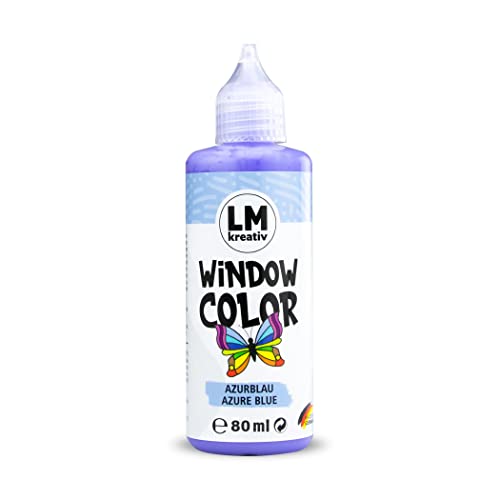 LM Window Color 80ml - Azur-Blau - Fenster-Farben zum Basteln & Malen. Für wieder abziehbare Deko Fensterbilder im Kinderzimmer, auf Flaschen, Spiegel oder Fliesen. Fensterfarben ohne Lösungsmittel von LM-Kreativ