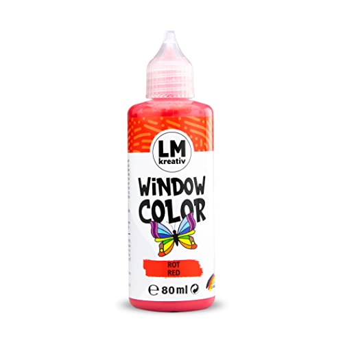 LM Window Color 80ml - Rot - Fenster-Farben zum Basteln & Malen. Für wieder abziehbare Deko Fensterbilder im Kinderzimmer, auf Flaschen, Spiegel oder Fliesen. Fensterfarben ohne Lösungsmittel von LM-Kreativ