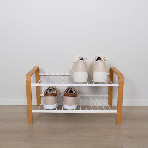 LM 390 Schuhregal aus Öko-Holz, ideal für Eingangsbereiche, Flur,Schrank und Platzsparende Aufbewahrungs- für Schuhregale - (2 Ebenen, holzweiß) von LM LANKA JA MUOVI