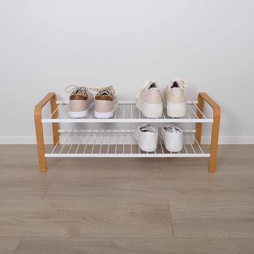 LM 391 Schuhregal aus Öko-Holz, ideal für Eingangsbereiche, Flur,Schrank und Platzsparende Aufbewahrungs- für Schuhregale - (2 Ebenen, Holz-weiß) von LM LANKA JA MUOVI