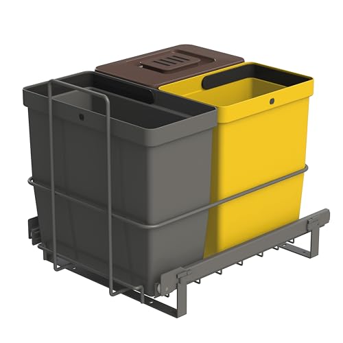 LM 64/3a Einbau Mülleimer ausziehbar mit 3 Abfalleimer (1x11L, 2x8L) in Farben anthrazitgrau, gelb, braun - Trio Mülltrennsystem für die Küche Unterschrank- anthrazit 32,8 x 43,3 x 35,4cm von LM LANKA JA MUOVI