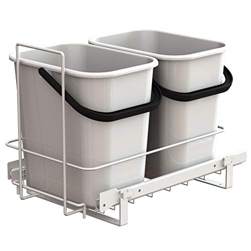 LM 66/2 Einbau Mülleimer weiß ausziehbar Duo Mülltrennsystem für Küche Unterschrank, 2 Abfalleimer weißer Korbauszug 29x48x35,5 cm von LM LANKA JA MUOVI