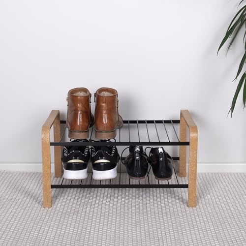LM 390 Schuhregal aus Öko-Holz, ideal für Eingangsbereiche, Flur,Schrank und Platzsparende Aufbewahrungs- für Schuhregale - (2 Ebenen, Schwarz-holz) von LM LANKA JA MUOVI