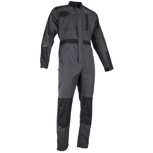 LMA Workwear 4116 POTASSIUM Einfacher Overall mit Zweifarbigem Verschluss am Offizierskragen, Größe 3XL, Beininnenlänge 84cm, Dunkelgrau/Schwarz von LMA Workwear