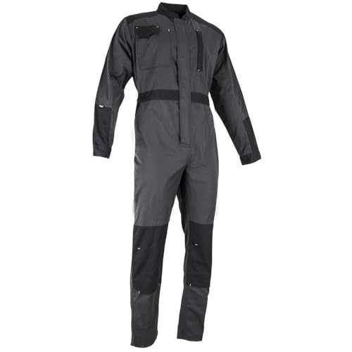 LMA Workwear 4116 POTASSIUM Einfacher Overall mit Zweifarbigem Verschluss am Offizierskragen, Größe S, Beininnenlänge 84cm, Dunkelgrau/Schwarz von LMA Workwear