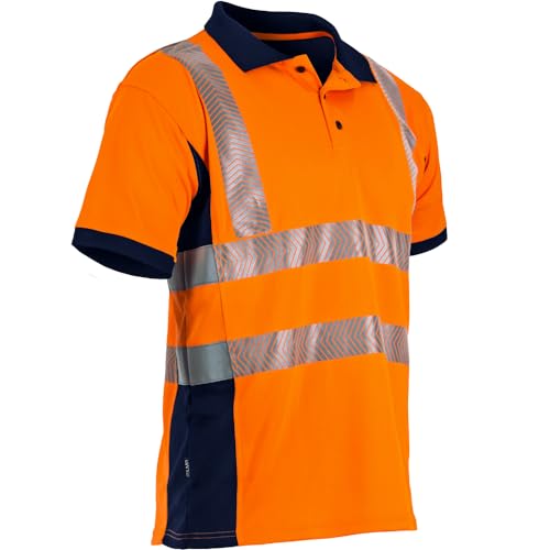 LMA Workwear 9154 PREVOYANCE Gut Sichtbares Kurzärmeliges Poloshirt, Größe 4XL, Neon Orange/Dunkelblau von LMA Workwear