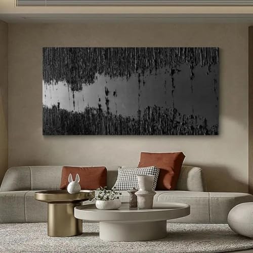Abstraktes Ölgemälde auf Leinwand mit schwarzer Textur, moderne Wandkunst, dekoratives Bild für Wohnzimmer, Inneneinrichtung, Wandbild, 40 x 80 cm, Rahmen von LMAIWANG