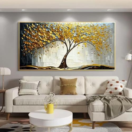 Gemälde auf Leinwand, modernes abstraktes goldenes Geldbaum-Wandbild, dekoratives Bild, Heimdekoration, 50 x 100 cm, rahmenlos von LMAIWANG