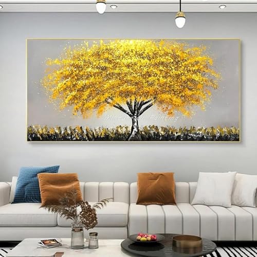 LMAIWANG Großes Ölgemälde mit gelbem Baum, modernes Wohndekor, abstrakte Wandkunst, Wohnzimmerdekor, 70 x 140 cm Rahmen von LMAIWANG