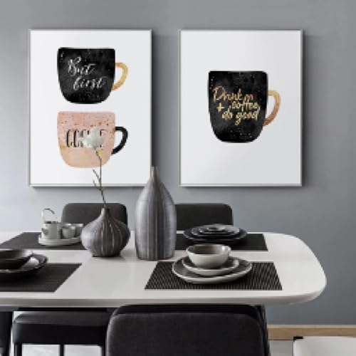 LMAIWANG Klassisches Gemälde „But First Coffee“, bunte Tassen, Kaffee, Küchendrucke, Poster, nordische Leinwandgemälde, Bilder, Dekor, 30 x 45 cm x 2 Rahmen von LMAIWANG