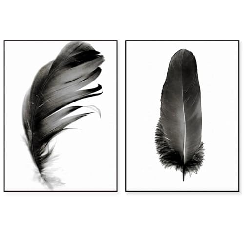 LMAIWANG Schwarzer Feder-Wanddruck, Minimalismus, Mid-Century-Boho, Weiß, Boho, modernes Wand- und Wohndekor-Poster, 50 x 70 cm x 2, rahmenlos von LMAIWANG