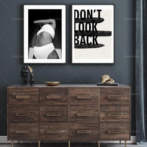 Modedrucke 2er-Set, Don't Look Back, Modekunst, Schwarz-Weiß-Kunst, Ankleidezimmer-Dekoration, minimalistisch, 70 x 100 cm x 2, rahmenlos von LMAIWANG